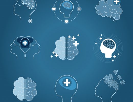Brain and mental health icons vector set